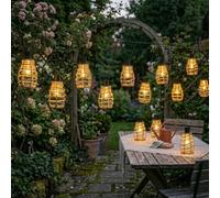 Solar Hanging Lantern Lights 10 Pack Rattan-Style Outdoor String Lights
