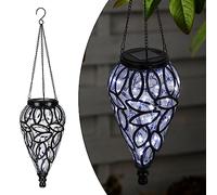 Solar Hanging Lantern Outdoor Lights, Tear-Shaped 15 LEDs Cool White Hanging Lights with S Hooks Decor in Garden, Yard, Pathway, Front Door and Landscape