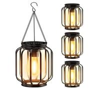 Solar Hanging Lanterns Outdoor Waterproof: 4 Pack Metal Solar-Powered Lights with Hook, Bright Warm Lantern Decor for Outside, Classic Outdoor Lighting for Yard Garden Patio Porch Balcony Decorations
