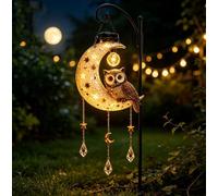 Solar Hanging Moon Owl Light, Metal Iron Art Outdoor Garden Pendant Lamp, Auto On-Off LED Warm Light, Weather-Resistant Hanging Decor for Porch Tree Pergola Patio Yard, Seasonal Outdoor Gift Ornament