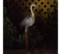 Solar Heron Garden Decoration LED Lights Copper Effect Metal Animal Ornament