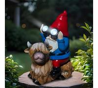Solar Highland Cow Gnome Garden Statue Outdoor Decor, Funny Solar Light Halloween Decoration for Balcony Garden Patio Yard Lawn, Birthday Gift for Women,Men,Mom,Grandma,Unique Housewarming Gifts