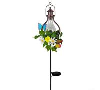 Solar Horse Lantern Outdoor Garden Light Iron Classic Design with Flower Decor for Patio Pathway Lawn Decoration Brown 83cm(Garden style)