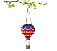 Solar Hot Air Balloon Lantern with Flame 4th of July Decorations Weather Proof Ornament Hanging Patriotic Lamp for Patio Garden Yard Decor Style 1Air