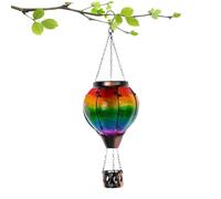Solar Hot Air Balloon Lantern with Flickering Flame, Weatherproof Patriotic 4th of July Hanging Hot Air Balloon Solar Lamp for Patio Garden Yard Outdoor Ornament Style 1