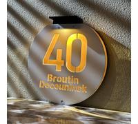 Solar House Number Sign - LED Lighted Waterproof Address Plaque for Outside, Illuminated Solar-Powered Acrylic Sign for Home Yard Street (Round Address Plaque)