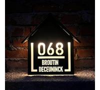 Solar House Number Sign - LED Lighted Waterproof Address Plaque for Outside, Illuminated Solar-Powered Acrylic Sign for Home Yard Street (Home Sweet Sign)