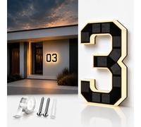 Solar House Numbers for Outside, 23cm Lighted Address Sign with LED Illuminated Numbers, IP65 Waterproof Solar Address Plaque, Dusk to Dawn House Number Sign for Front Door, Fence, Mailbox (3)