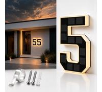 Solar House Numbers for Outside, 23cm Lighted Address Sign with LED Illuminated Numbers, IP65 Waterproof Solar Address Plaque, Dusk to Dawn House Number Sign for Front Door, Fence, Mailbox (5)
