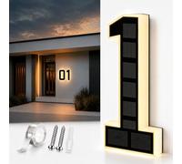 Solar House Numbers for Outside, 23cm Lighted Address Sign with LED Illuminated Numbers, IP65 Waterproof Solar Address Plaque, Dusk to Dawn House Number Sign for Front Door, Fence, Mailbox (1)