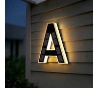 Solar House Numbers for Outside, 4.7"/6.7"/9" LED Lighted Address Sign for House, IP65 Waterproof Illuminated Modern Numbers, Dusk to Dawn Auto-Glow for Home Mailbox Yard(A-Black,4.7")
