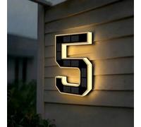 Solar House Numbers for Outside, 4.7"/6.7"/9" LED Lighted Address Sign for House, IP65 Waterproof Illuminated Modern Numbers, Dusk to Dawn Auto-Glow for Home Mailbox Yard(5-Black,4.7")