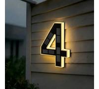 Solar House Numbers for Outside, 4.7"/6.7"/9" LED Lighted Address Sign for House, IP65 Waterproof Illuminated Modern Numbers, Dusk to Dawn Auto-Glow for Home Mailbox Yard(4-Black,4.7")