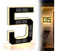 Solar House Numbers for Outside Lighted, Solar Address Sign Waterproof LED Illuminated Address Plaque, Auto On/Off Solar Powered House Numbers for Yard Garden Driveway Wall Mounted Easy Install (5)