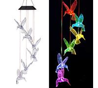 Solar Hummingbird Wind Chime, Waterproof Color Changing LED Light for Outdoor, Hanging Mobile Romantic Gift for Mom, Home Party Festival Night Garden Decoration