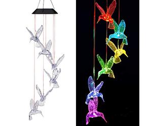 Solar Hummingbird Wind Chime, Waterproof Color Changing LED Light for Outdoor, Hanging Mobile Romantic Gift for Mom, Home Party Festival Night Garden Decoration