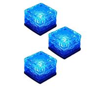 Solar Ice Brick Light Solar Path Ice Cube Lights RGB Color Changing for Outdoor Pathway Patio Yard Decoration-3Pack Waterproof Buried LED Glass Rock Lamp