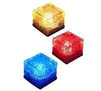 Solar Ice Brick Light Solar Path Ice Cube Lights RGB Color Changing for Outdoor Pathway Patio Yard Decoration-3Pack Waterproof Buried LED Glass Rock Lamp