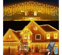 Solar Icicle Lights: 5M Waterproof Curtain Fairy Lights, 0.8Mx16 LEDs Waterfall String with Remote for Wedding & Christmas Decorations
