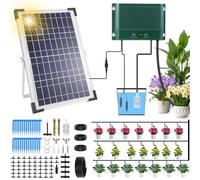 Solar Irrigation System,10W Automatic Watering System with 55m Hose,7 Timer | Irrigation System Kit with 50 Drippers & 30 Watering Time for Plants Garden Balcony Greenhouse, Anti-Siphon, Auto Alarm Mode