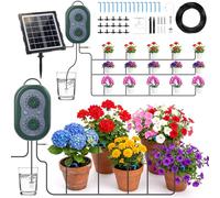 Solar Irrigation System, 3W Garden Automatic Watering System for 15 Potted Plants, Solar Drip Irrigation System with Timer and 15 Meter Hose for Plants on The Balcony, in The Plant Bed and Greenhouse