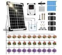 Solar Irrigation System,Automatic Watering Kit with 30+5m Hose,30 Drippers | Irrigation System Kit with 7 Timer & 30 Watering Time for Garden Plants Balcony Greenhouse, Anti-Siphon, Auto Alarm
