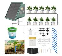 Solar Irrigation System Kits with Timer, Automatic Garden Watering System Greenhouse Solar Drip Irrigation System for Outdoor Indoor Potted Plants Balcony Vegetables (400ML/min)