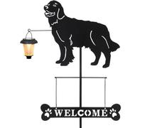 Solar Labrador Silhouette Welcome Stake Sign With Lantern Light - Decorative Garden Stake For Yard Lawn Patio And Pathway
