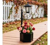 Solar Lamp Post with Planter 75cm, Outdoor Garden Lights Warm White IP44