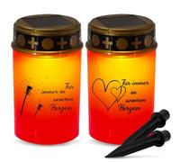 Solar Lantern LED Grave Lantern with Dusk Sensor and Earth Spiket, IP44, Weatherproof LED Grave Lantern for Outdoor, Cemetery Light (Red-A)