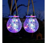Solar Lantern Lights, ZVO 2Pack 30 LED Outdoor Solar Hanging Mason Jar Lid Lights, IP65 Waterproof Garden Glass Fairy Decorative Atmosphere Lamp for Balcony Tree Fence Decking Decor (Multicolor)