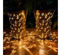 Solar Lantern Outdoor Garden Ornaments, 2 Pack Hanging Gardening Lanterns for Outside Table Patio Balcony Lawn Yard Decor (Dragonfly)