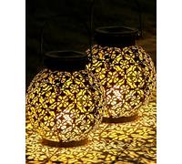 Solar Lantern Outdoor, IP44 Waterproof Lantern, Garden Solar Lamp for Sustainable Lighting, Metal Hanging Patio Lawn Warm White, 2PACK