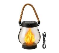 Solar Lantern, Outdoor Lanterns Waterproof Lamp, Flickering Flame Design USB Charging Ornament for Tree Branches Haunted House Balcony Yard