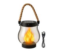 Solar Lantern - Outdoor Waterproof Lamp With Flickering Flame | USB Charging Feature With Hanging Handle & Warm Glow For Halloween Decoration Haunted House Garden Balcony Yard Porch Backyard And Gazeb