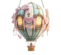 Solar Lantern Pendant Whimsical Hot Air Balloon Shape Realistic Flame Light Vivid Acrylic Model Indoor Outdoor Hanging Decoration Gift For Friends Gatherings Garden Patio Halloween Decorations 20x18cm