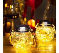 Solar Lantern Solar Glass Balls,Hanging LED Solar Garden Lights , Solar Mason Jar Light,IP65 Waterproof Glass Jar Fairy Lights for Balcony Fence Garden Patio Fence Yard Lawn Decoration,Yellow-2pcs