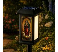 Solar Lantern Stained Glass Artwork Jesus Christ Light (Black B 1pcs)