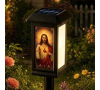 Solar Lantern Stained Glass Artwork Jesus Christ Light (Black C 1pcs)