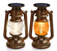 Solar Lantern Vintage LED Storm Lantern Dancing Flickering Flame Two Modes Solar Powered Lights Waterproof Hanging Outdoor Garden or Room Ornaments Auto On Off for Camping Yard Patio Porch 2 Pack