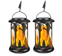 Solar Lanterns for Outdoor Garden Flickering Flame Effect, Solar Powered & Battery Charged Waterproof Garden Lanterns for Hanging, Table Lantern for Outside, Warm White 2 Pack
