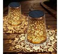 Solar Lanterns for Outside 2 Pack, Garden Ornaments Outdoor Solar Lantern IP65 Waterproof Metal Butterfly Birthday Gifts for Women Mum Grandma for Patio Lawn Yard Decor