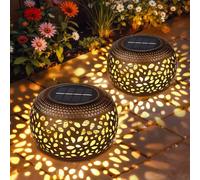 Solar Lanterns for Outside, 2 Pack Hollow Out Retro Metal LED Garden Solar Lanterns Outdoor, Gifts for Women Mom, Waterproof IP65, Decorative Metal Lantern for Table, Patio, Lawn, Yard, Warm White