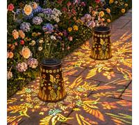 Solar Lanterns for Outside, 2 Pack Solar Lantern,Garden Gifts for Women Mum Grandma,Metal Hummingbird Solar Lights Outdoor Garden,Ip65 Solar Garden Lights with Colorful Lights for Patio Lawn Yard