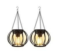 Solar Lanterns for Outside Garden, Outdoor Hanging & Table Lights, IP65 Waterproof Metal Pumpkin Lantern Light with Hook, Auto On Off Hanging Solar Lamp for Outdoor Garden Patio Courtyard, 2 Pack