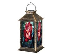 Solar Lanterns for Outside, Intricate Stained Glass Rose Art Cool Blues Hanging Solar Lantern Outdoor Auto On/Off Waterproof Garden Solar Powered Lights Table Lamp for Balcony Wall Patio Camping