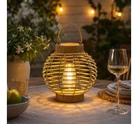 Solar Lanterns for Outside - LED Hanging Garden Lantern with Rattan Effect | Warm White Outdoor Solar Lantern, Solar Powered Table Light, Weatherproof Garden Lighting, Brown Autumn Decoration Home Decor