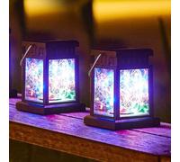 Solar Lanterns for The Garden, 2pcs IP55 Waterproof Hanging Solar Lantern Ornaments Lights Colorful LED String Lights Hanging Lantern for Garden Ornaments Terrace Courtyard Swimming Pools