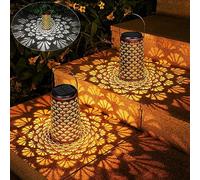 Solar Lanterns for The Garden, COLBOR 2 Pack Hanging Outdoor Solar Lights 2 Modes Warm/Cool Light Solar Metal Lantern IP55 (Shell Form) for Yard Balcony Lawn, Solar-Lanterns-Outdoor-Decorative-Light
