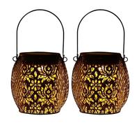 Solar Lanterns for The Garden, IP65 Waterproof Metal Hanging Solar Lantern, Hollow Rose Design,Outdoor Garden Ornaments Lantern Lights Solar Powered for Outside Yard Patio Lawn Pathway (2)